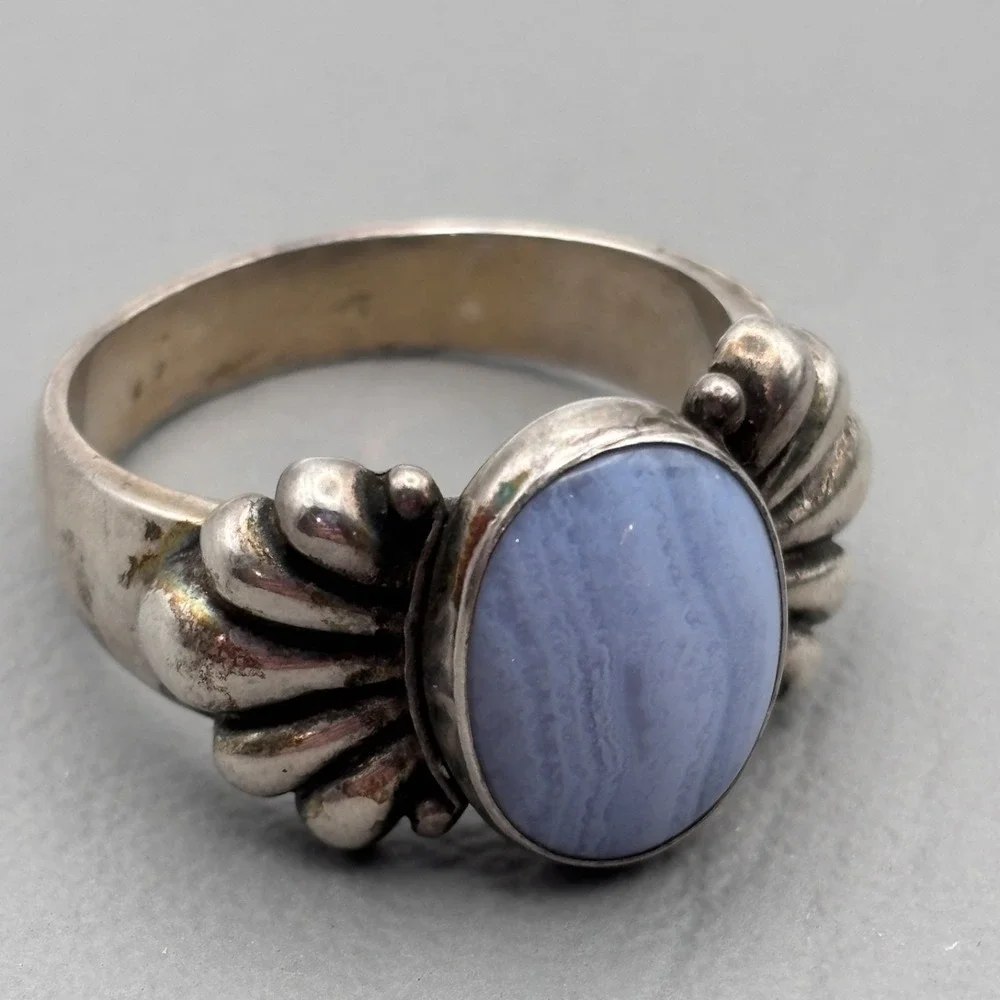 VTG Carolyn Pollack Relios Ring Sterling Blue Lace Agate Size 10.25 - See Photos